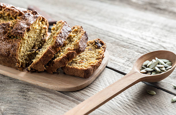 istock Pumpkin bread on the wooden board 466335932