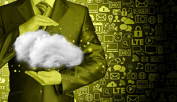 istock Cloud computing concept, close up of young businessman 466336206