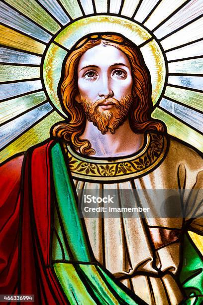 Stined Glass Church Window Of Jesus Christ Stock Photo - Download Image Now - Jesus Christ, Stained Glass, Human Face