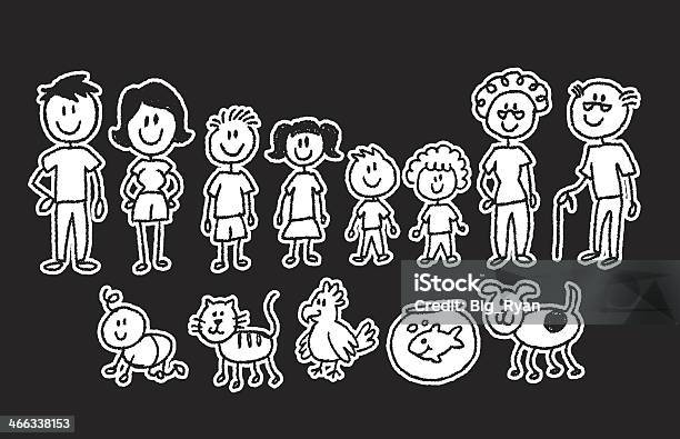 Stick Figure Family On Black Stock Illustration - Download Image Now - Stick Figure, Family, Baby - Human Age