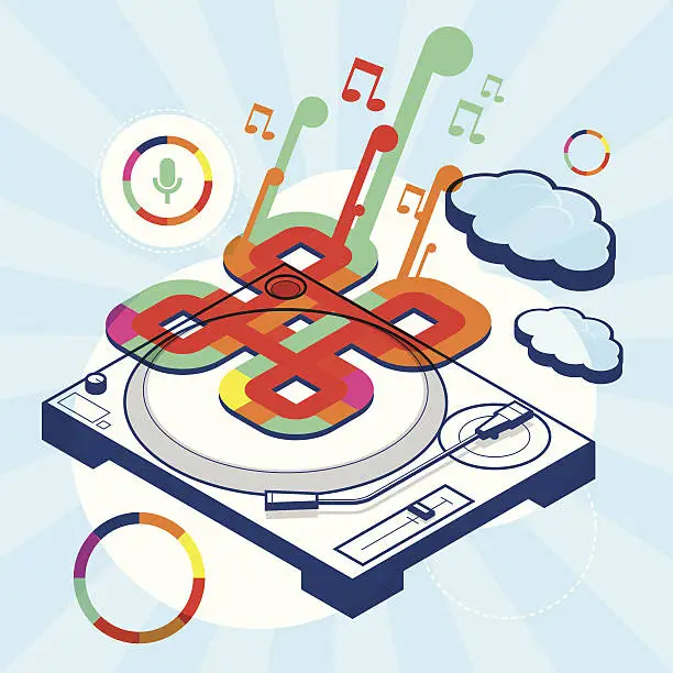 Vector illustration of Music clouds, mixer and abstract graphics