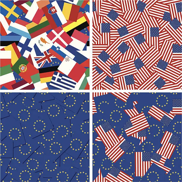 Vector illustration of Flags of European Union members  and USA