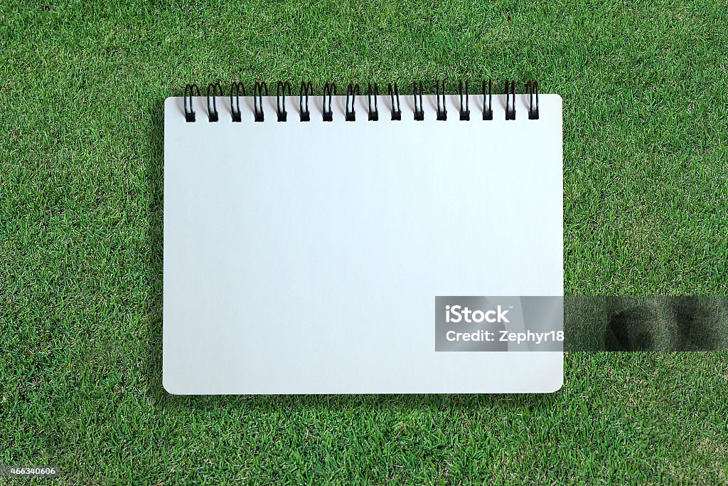 white page of notebook on grass texture 2015 Stock Photo