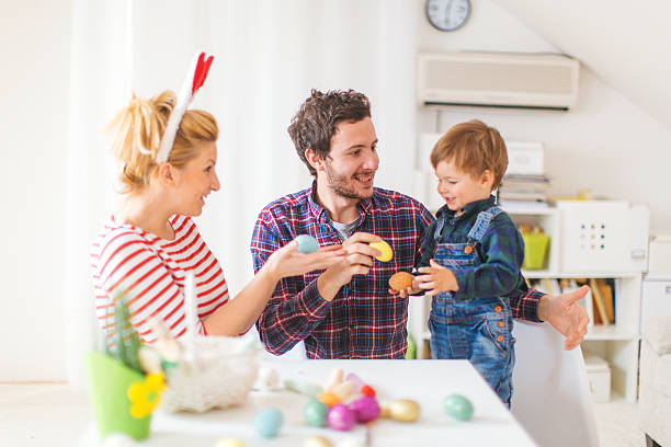 istock Happy family at Easter day 466341512