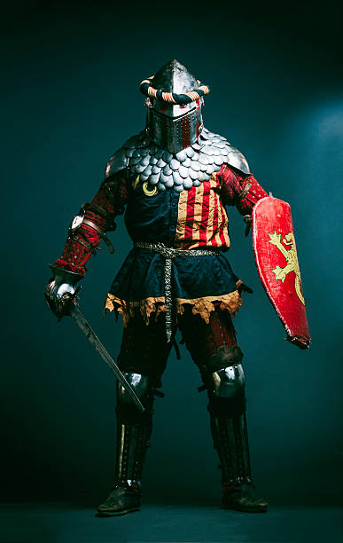 istock Medieval knight dressed for Medieval combat fight sport. 466341856
