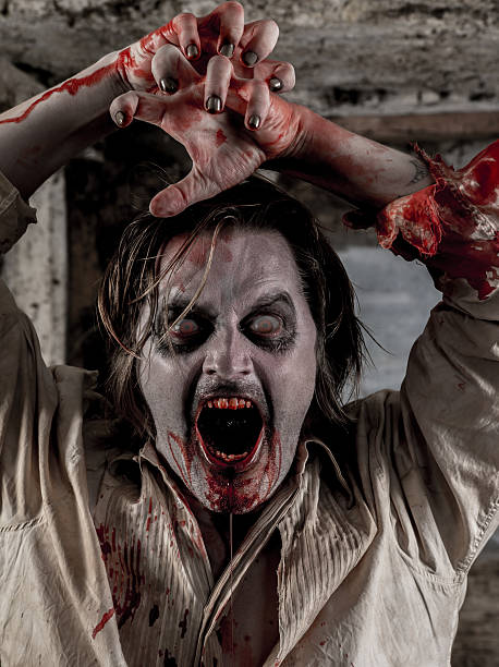zombie attack - zombie aggression monster indoors stock-fotos und bilder