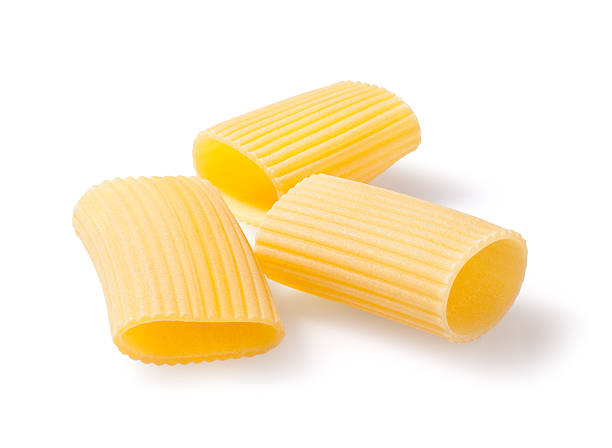 istock Italian raw pasta, three gigantoni, white background 466344940