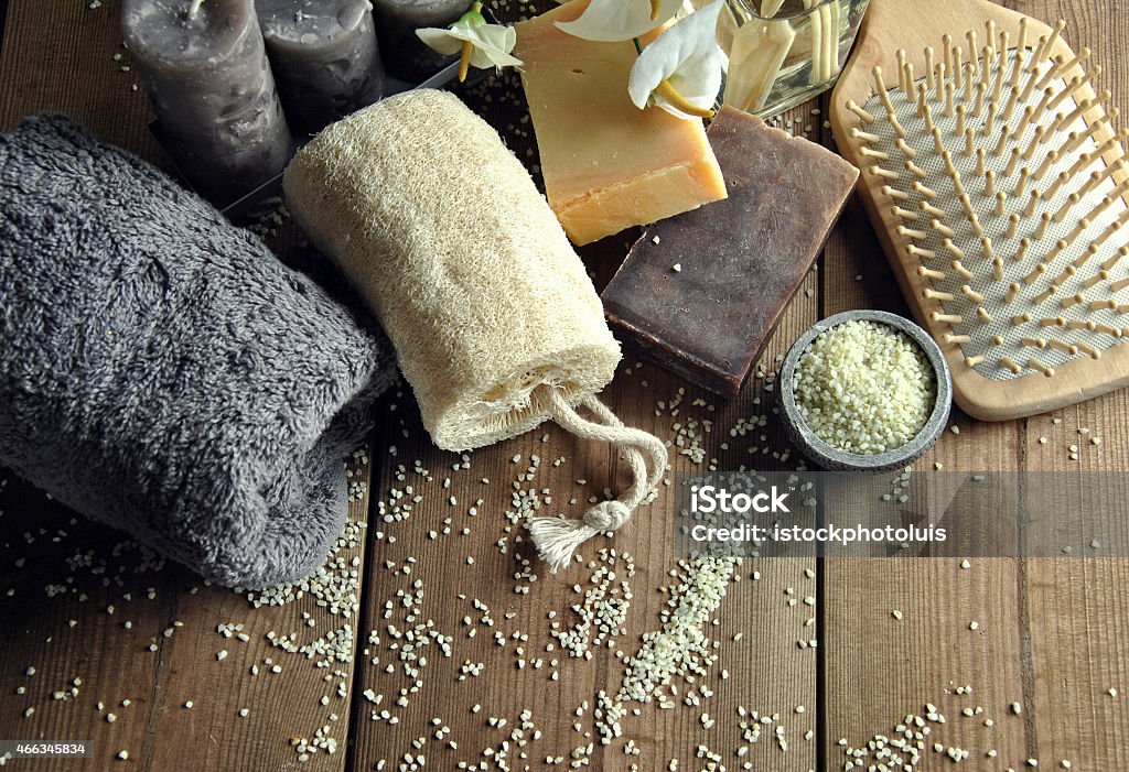 bath soaps with pads and candles bath soaps with pads, candles and air freshener 2015 Stock Photo