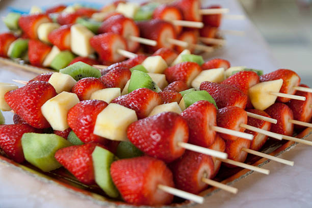 istock Fruit skewers with strawberry, kiwi and apple 466346082
