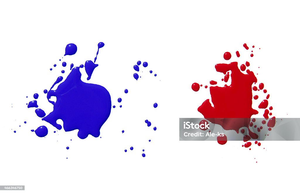 colored paint splats splashes and blobs of brightly colored paint in different shapes drips isolated on white 2015 Stock Photo