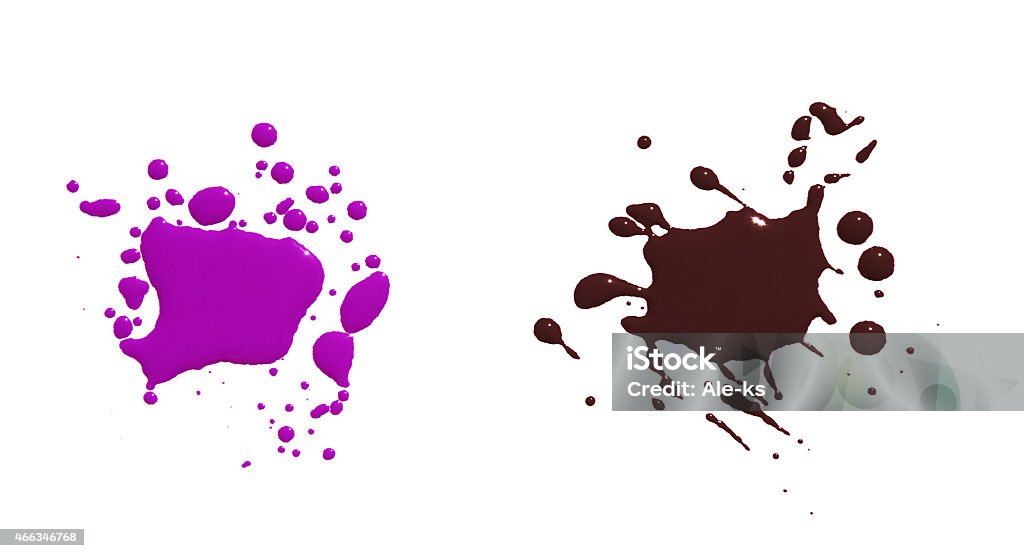 colored paint splats splashes and blobs of brightly colored paint in different shapes drips isolated on white Graffiti Stock Photo