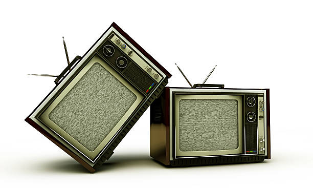 istock Two retro style televisions leaning against each other 466348111