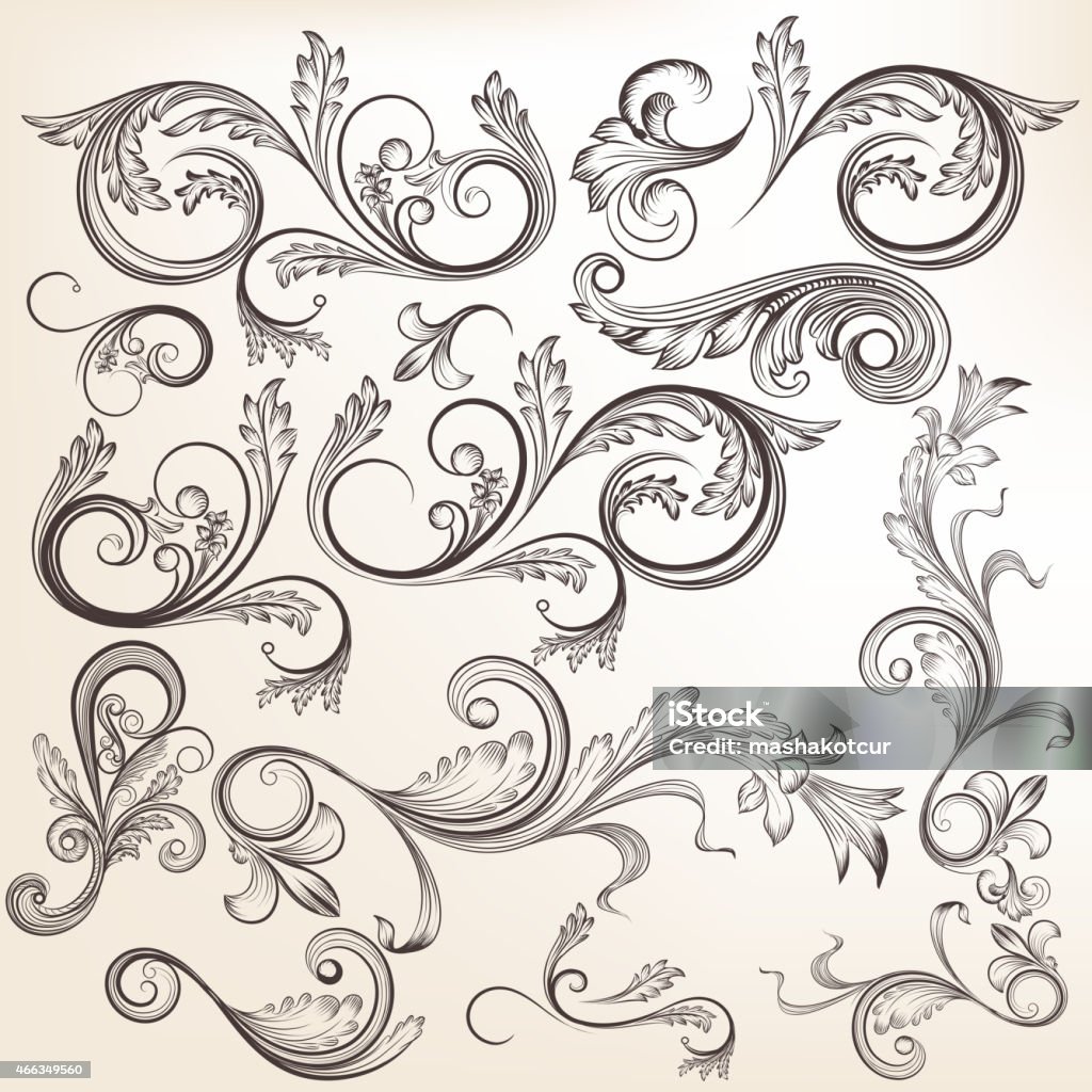 Collection of vector  hand drawn swirl ornaments in vintage styl Vector set of swirl elements for design. Calligraphic vector 2015 stock vector