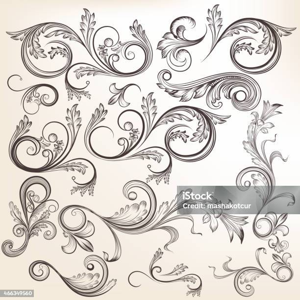 Collection Of Vector Hand Drawn Swirl Ornaments In Vintage Styl Stock Illustration - Download Image Now