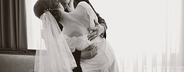 istock Young wedding couple  embracing. 466355958