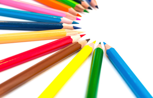 Colorful crayons  on a white background