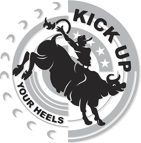 illustrazioni stock, clip art, cartoni animati e icone di tendenza di kick in intestazione - rodeo bull bull riding cowboy