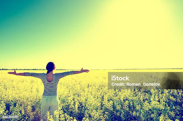 Woman In The Field Stock Photo - Download Image Now - Grass, Striped, Adult