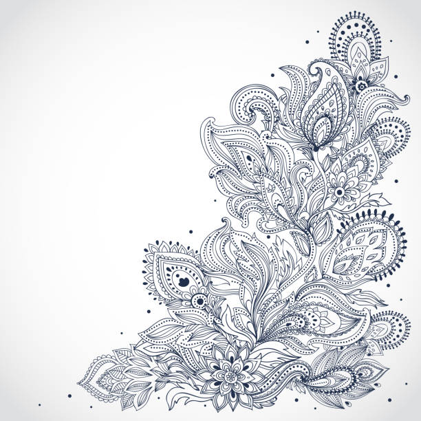 schöne indische floral ornament - design abstract petal asia stock-grafiken, -clipart, -cartoons und -symbole
