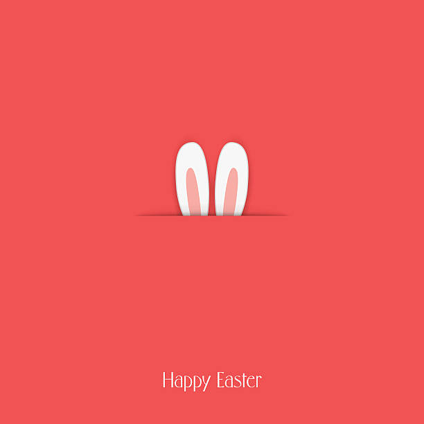 Adorable Happy Easter postcard template with bunny hiding and ears vector art illustration