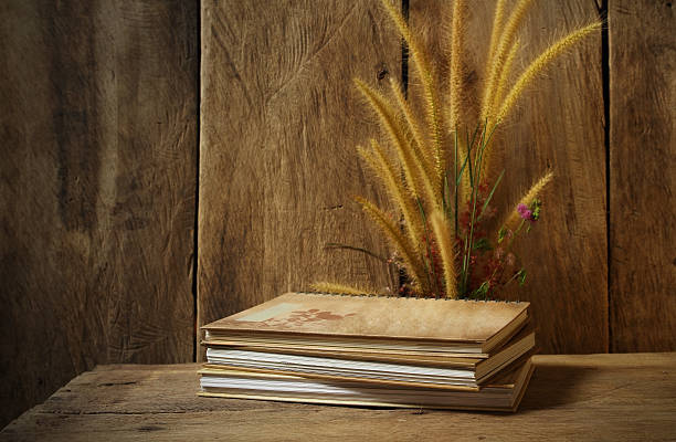 istock Still life with notebooks and flower foxtail weed 466366835