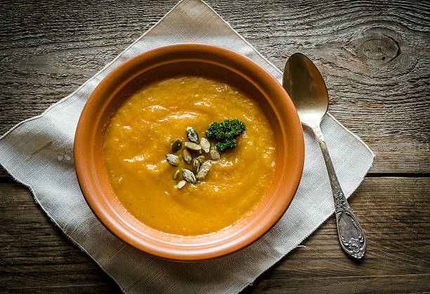 istock Spicy pumpkin soup with seeds 466367145