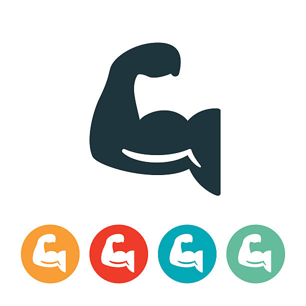 Human Arm Flexing Icon An icon of a human arm being flexed. The icon can be used to symbolize muscle strength and overall fitness. muscle strength icon stock illustrations