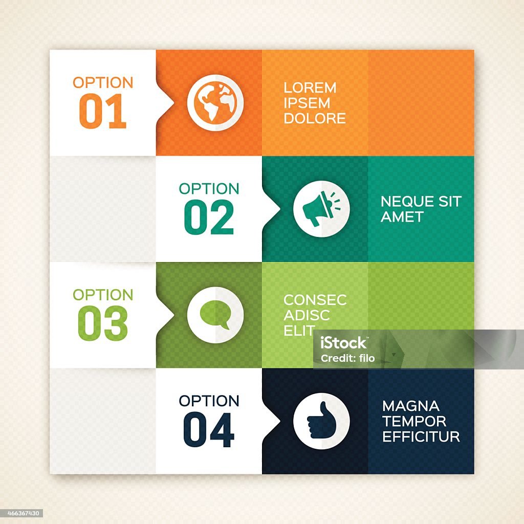 Color Options Design Infographic Template Modern Design template that can be used for infographics, numbered banners, horizontal graphic options or website layout. EPS 10 file. Transparency effects used on highlight elements. Infographic stock vector