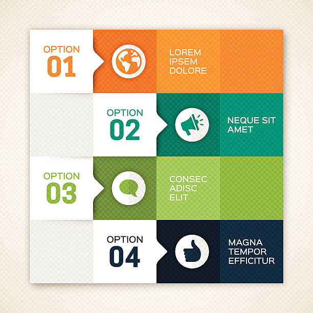 Color Options Design Infographic Template Modern Design template that can be used for infographics, numbered banners, horizontal graphic options or website layout. EPS 10 file. Transparency effects used on highlight elements. megaphone borders stock illustrations