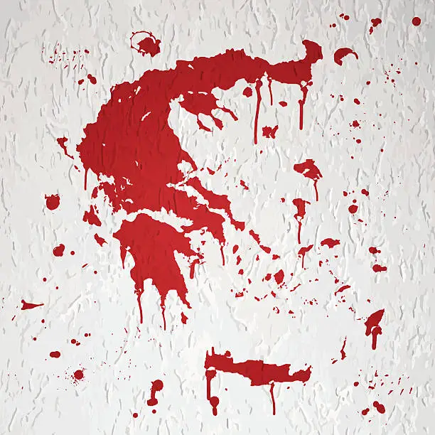 Vector illustration of Greece map graffiti red splats on white wall