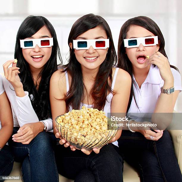 Girl Friends Watching Movie In 3d Stock Photo - Download Image Now - Adult, Advertisement, Banner - Sign
