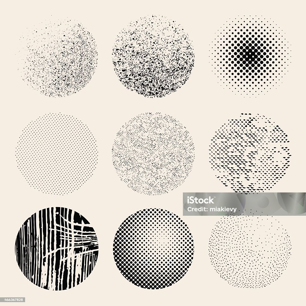 Textured effects circles Easily editable flat vector textures with a background colour layer. Textured stock vector
