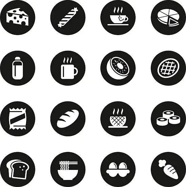 Vector illustration of Eating Icons Set 2 - Black Circle Series