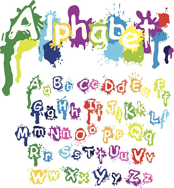 handdrawn alphabet-buchstaben bestehen aus wasser farben und tinte - you are here englischer satz stock-grafiken, -clipart, -cartoons und -symbole