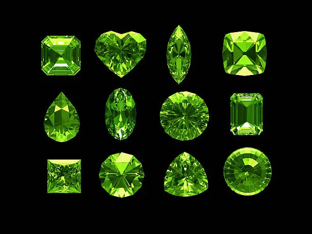 Group of peridot with clipping path