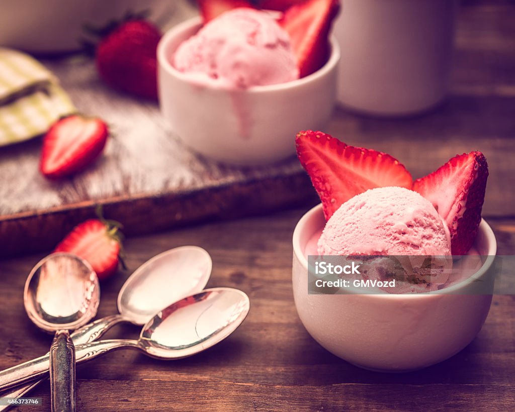 Delicious Homemade Strawberry Ice Cream Strawberry Ice Cream Stock Photo