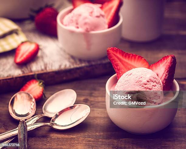 Delicious Homemade Strawberry Ice Cream Stock Photo - Download Image Now - Strawberry Ice Cream, Homemade, Ice Cream