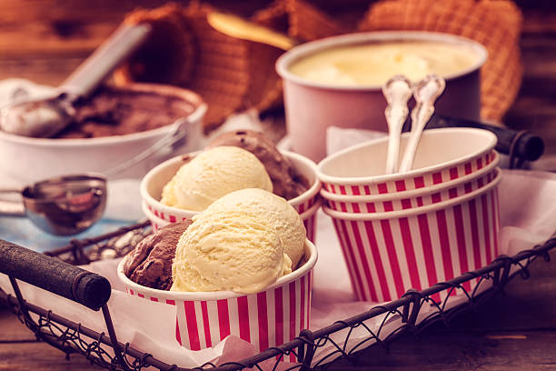 istock Vanilla, chocolate ice cream in paper cups 466373762