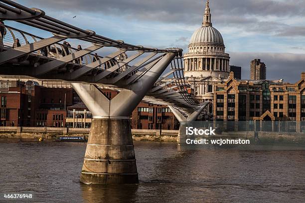 St Pauls Cathedral And The Millennium Bridge Stock Photo - Download Image Now - Architectural Dome, Bridge - Built Structure, Capital Cities