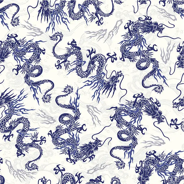 Vector illustration of Japanese dragon pattern,