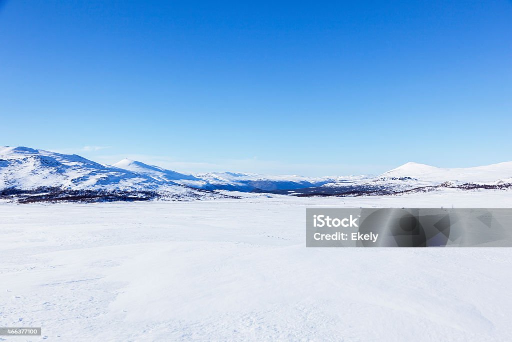 Nordic winter  with blue skies in the mountains. Nordic mountain plateaux  with blue skies in winter.  Landscape for cross country skiing and recreation. Rondane National Park. 2015 Stock Photo