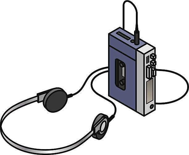 ilustraciones, imágenes clip art, dibujos animados e iconos de stock de radio casete portátil - personal cassette player