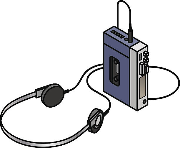 Portable Stereo A classic / retro portable cassette tape player with attached headphones. walkman cassette stock illustrations