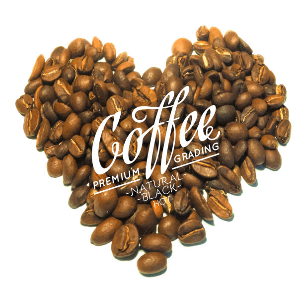 Roasted coffee beans. Roasted coffee beans with removable calligraphic text. Vector illustration. abstract newspaper macro heart shape stock illustrations