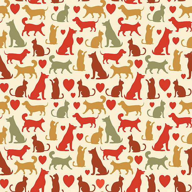 wektor bez szwu wzór z kotów i psów - multi colored heart shape backgrounds repetition stock illustrations