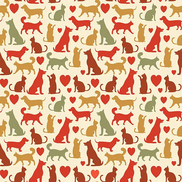 Vector illustration of Vector seamless pattern with cats and dogs