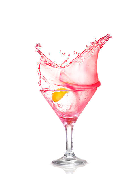 istock Fresh pink cocktail, lemon isolated on white background splash 466385256