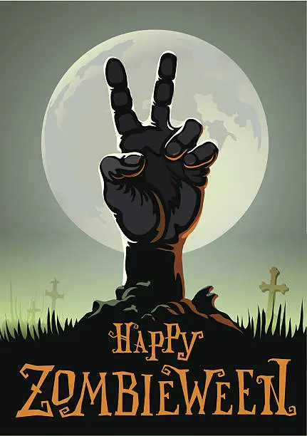Vector illustration of halloween background with zombie hand
