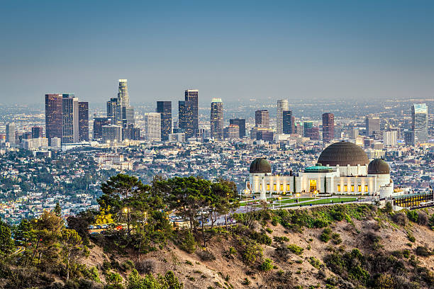 Downtown Los Angeles Los Angeles, California, USA at Griffith Park and Observatory. griffith park observatory stock pictures, royalty-free photos & images