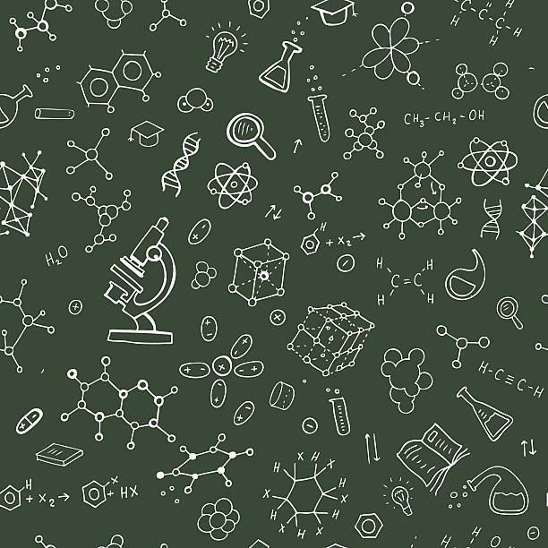 hand zeichnen chemie hintergrund - chemieunterricht stock-grafiken, -clipart, -cartoons und -symbole